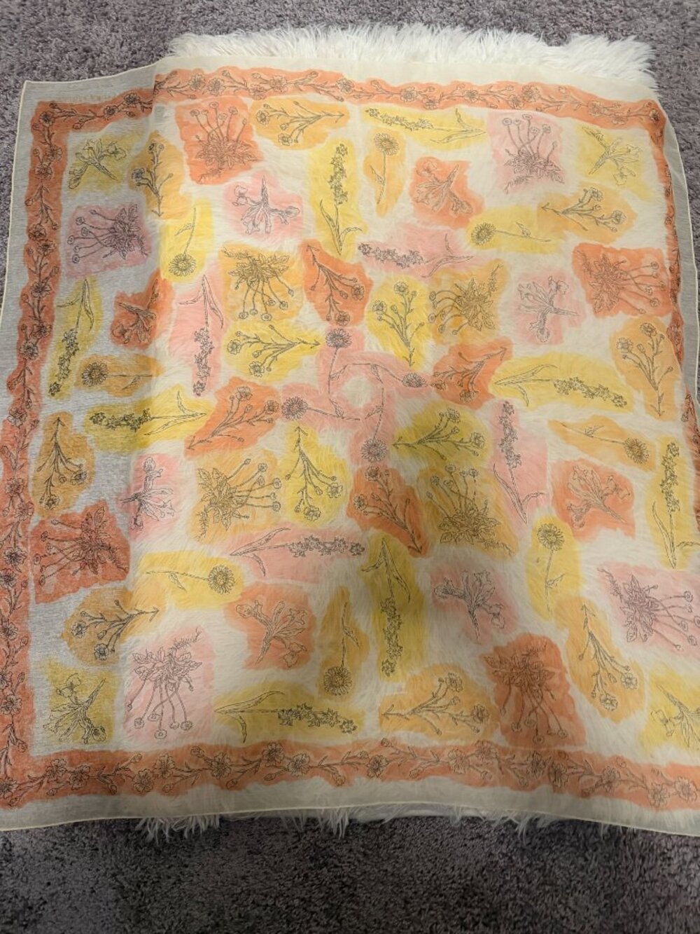 Vintage Laura Ashley Sheer Square Scarf Floral Pattern Italy